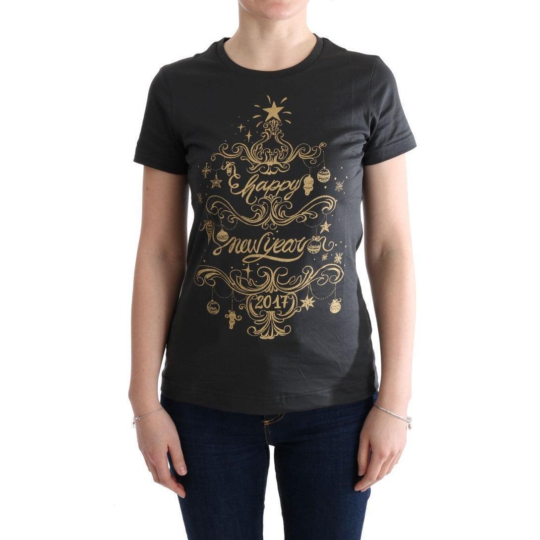Dolce &amp; Gabbana Elegant Gray Cotton Tee with Exclusive Print