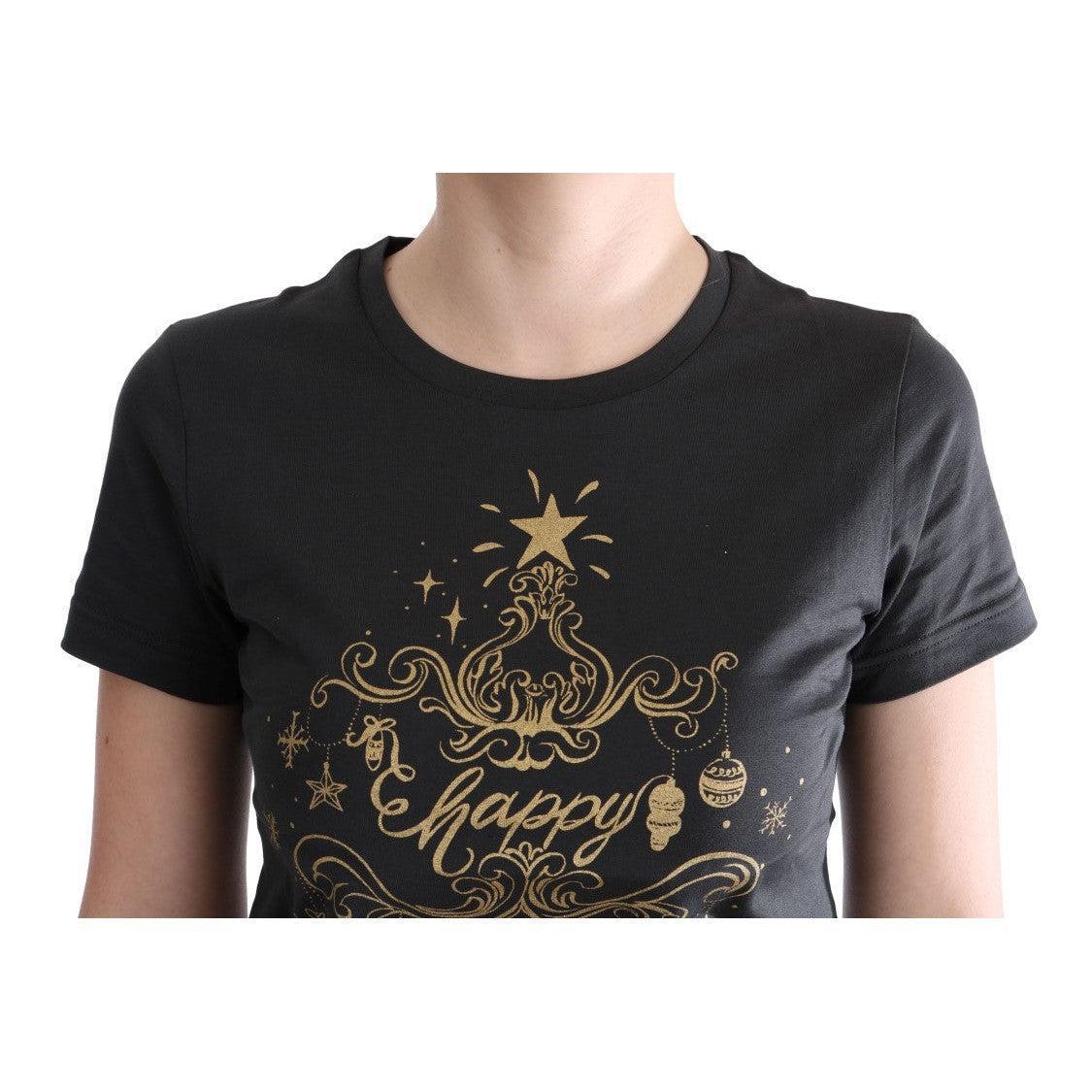 Dolce &amp; Gabbana Elegant Gray Cotton Tee with Exclusive Print