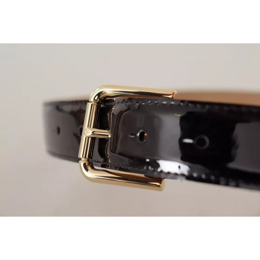 Dolce & Gabbana Black Leather Gold Metal Logo Engraved Buckle Belt