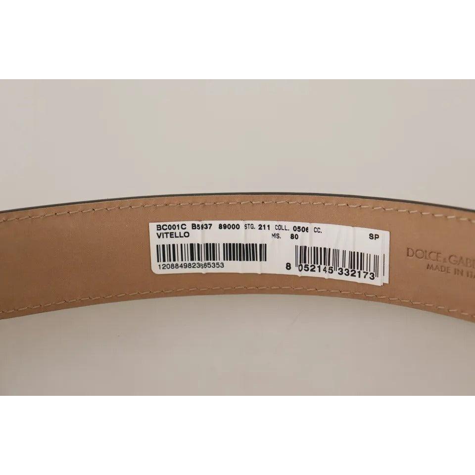 Dolce &amp; Gabbana Black Leather Gold Metal Logo Engraved Buckle Belt
