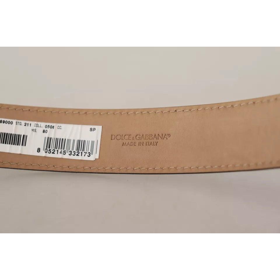 Dolce &amp; Gabbana Black Leather Gold Metal Logo Engraved Buckle Belt