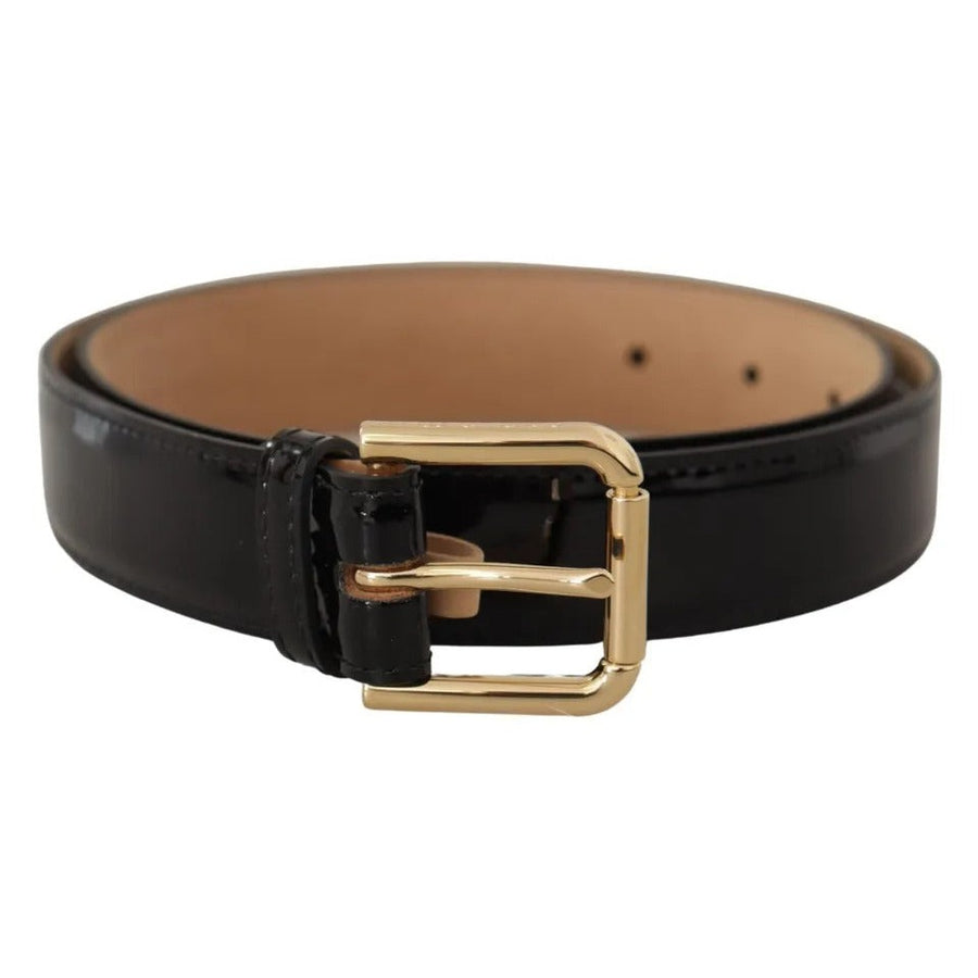 Dolce & Gabbana Black Leather Gold Metal Logo Engraved Buckle Belt