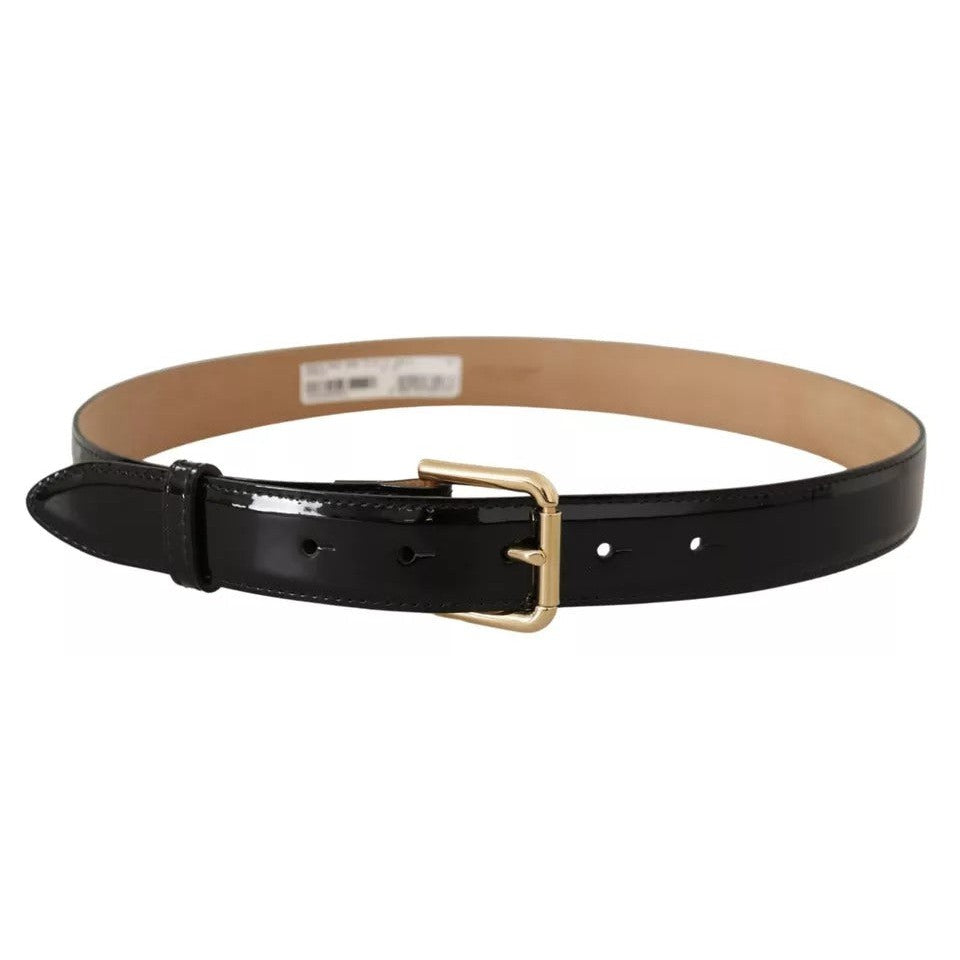 Dolce & Gabbana Black Leather Gold Metal Logo Engraved Buckle Belt