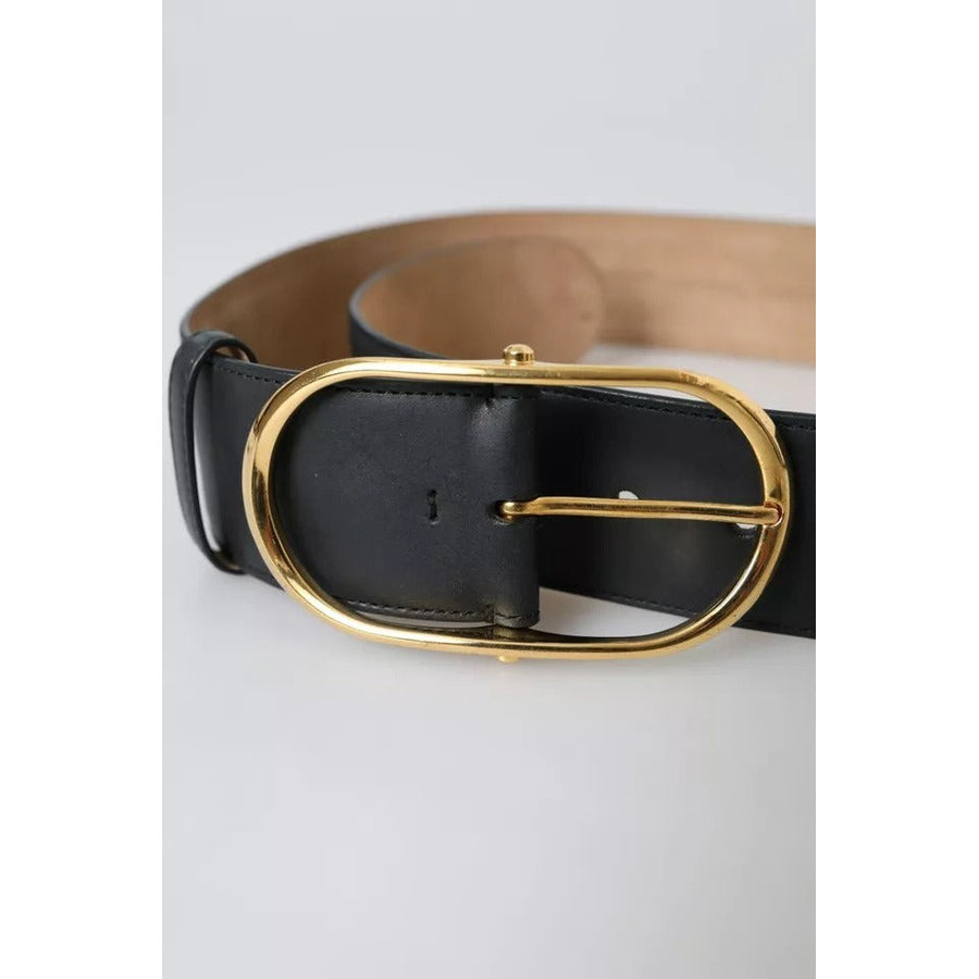 Dolce & Gabbana Black Leather Gold Oval Metal Buckle Belt