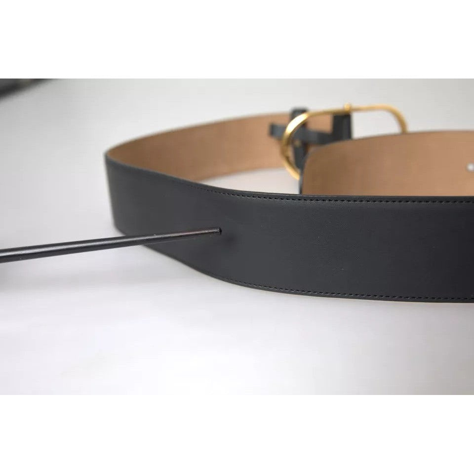 Dolce & Gabbana Black Leather Gold Oval Metal Buckle Belt