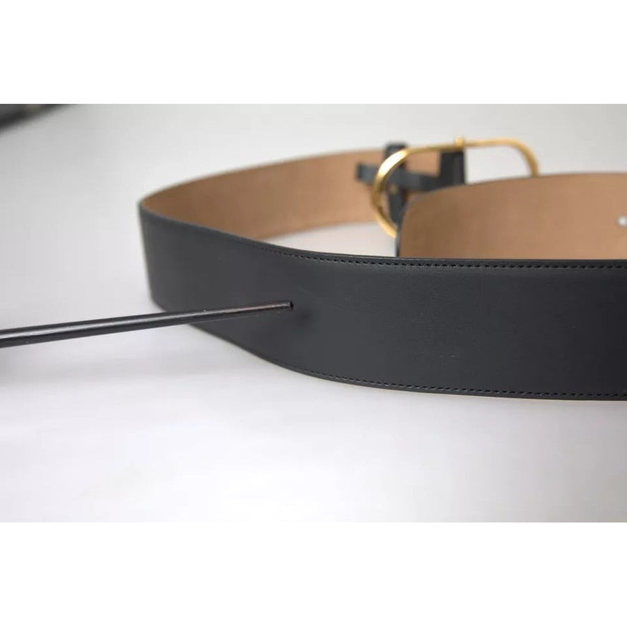 Dolce & Gabbana Black Leather Gold Oval Metal Buckle Belt