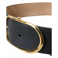 Dolce & Gabbana Black Leather Gold Oval Metal Buckle Belt