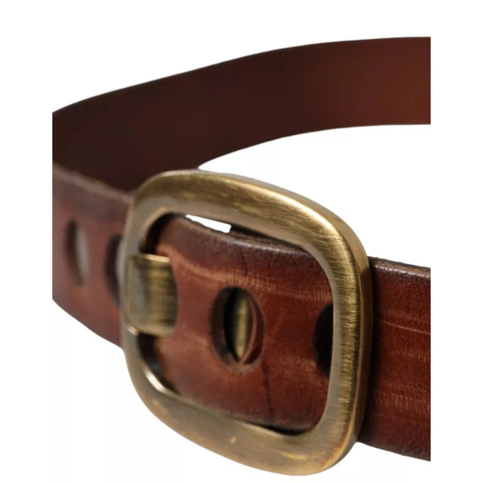 Dolce & Gabbana Brown Leather Gold Metal Buckle Women Belt