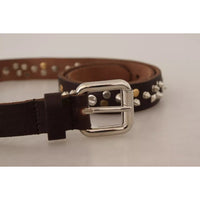 Dolce & Gabbana Brown Leather Studded Silver Metal Buckle Belt