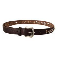 Dolce & Gabbana Brown Leather Studded Silver Metal Buckle Belt