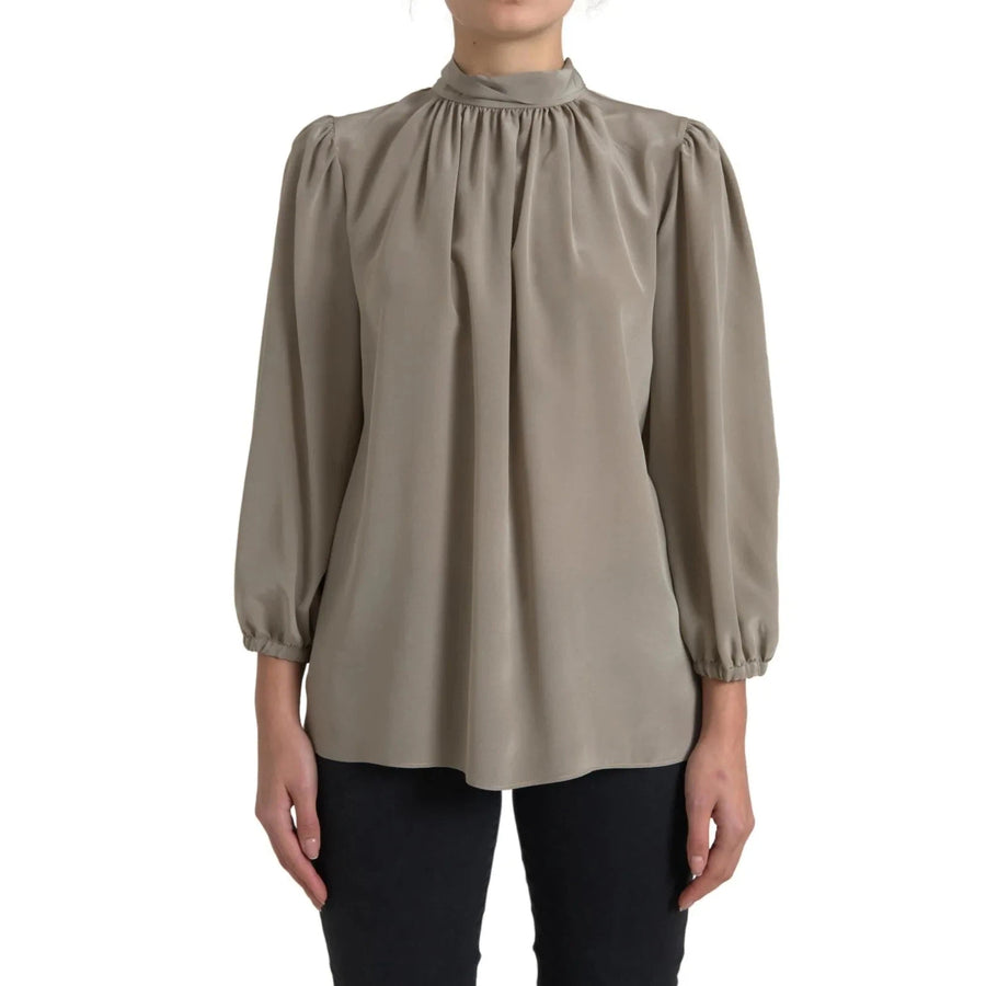 Dolce & Gabbana Gray Mock Neck Long Sleeves Top Blouse