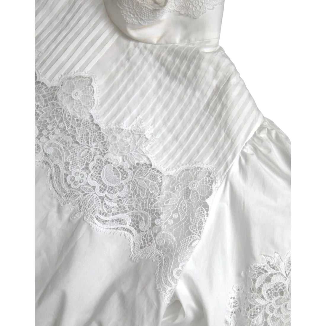 Dolce & Gabbana White Cotton Lace Trim Turtle Neck Top Blouse