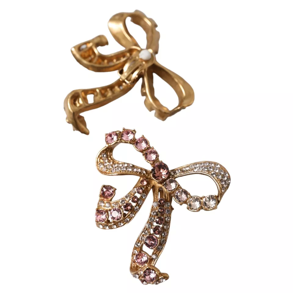 Dolce & Gabbana Gold Brass Pink Clear Crystal Bow Fiocchi Christmas