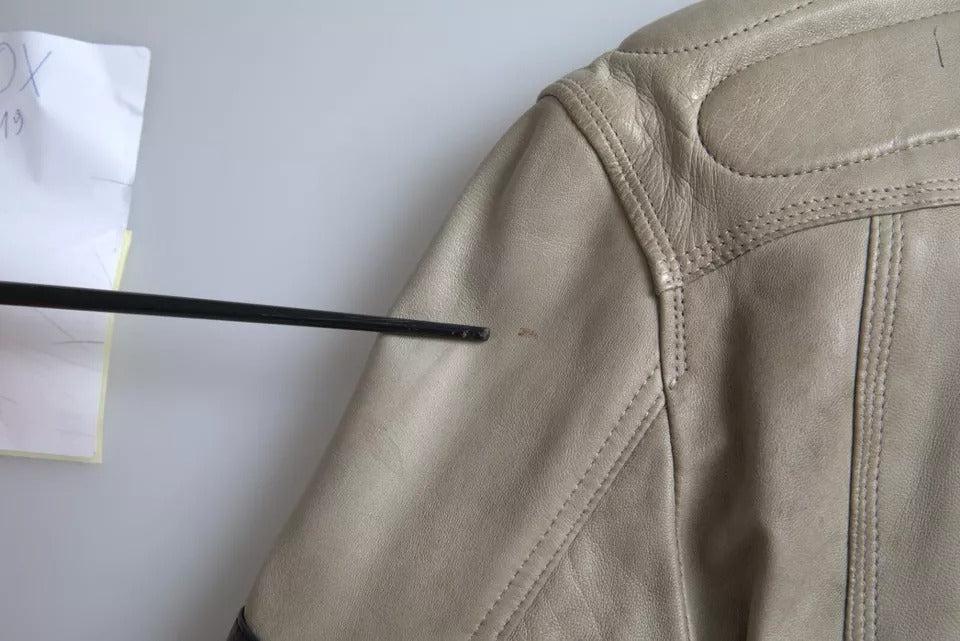 Dolce &amp; Gabbana Beige Leather Full Zip Biker Coat Jacket
