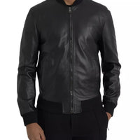 Dolce & Gabbana Black Bomber Leather Full Zip Biker Blouson Jacket