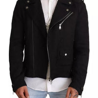 Dolce & Gabbana Black Brocade Full Zip Biker Coat Jacket