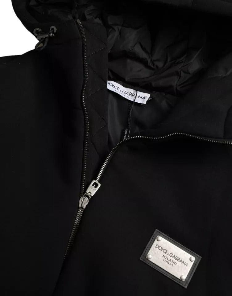 Dolce &amp; Gabbana Black Cotton Hooded Logo Bomber Jacket