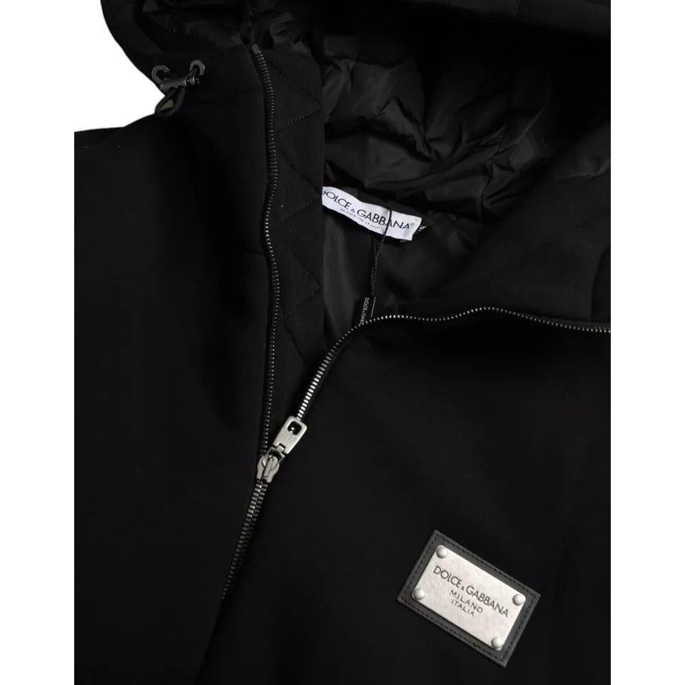 Dolce &amp; Gabbana Black Cotton Hooded Logo Bomber Jacket