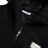 Dolce & Gabbana Black Cotton Hooded Logo Bomber Jacket