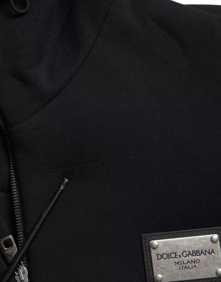 Dolce &amp; Gabbana Black Cotton Hooded Logo Bomber Jacket