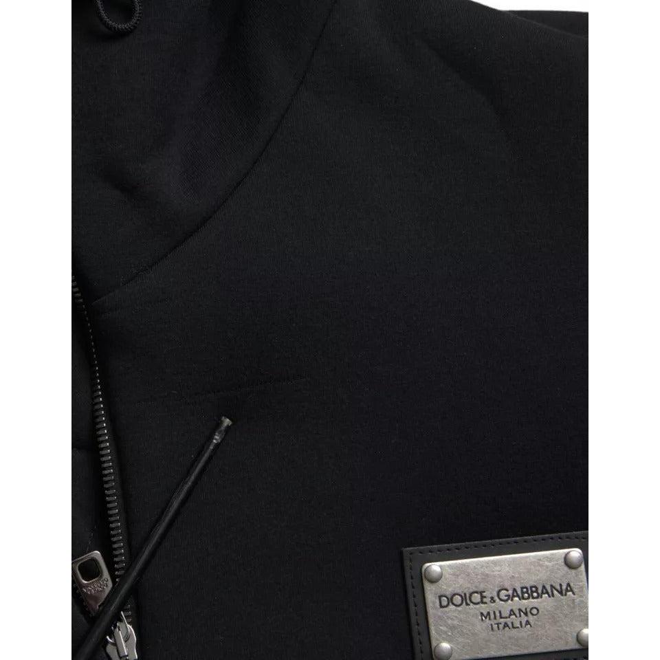 Dolce &amp; Gabbana Black Cotton Hooded Logo Bomber Jacket