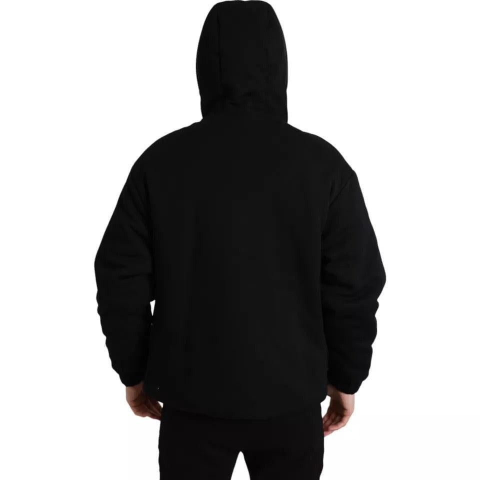 Dolce &amp; Gabbana Black Cotton Hooded Logo Bomber Jacket