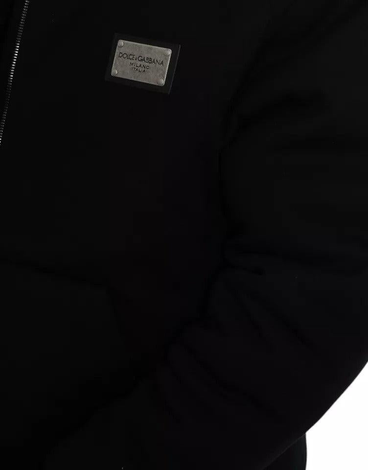 Dolce &amp; Gabbana Black Cotton Hooded Logo Bomber Jacket