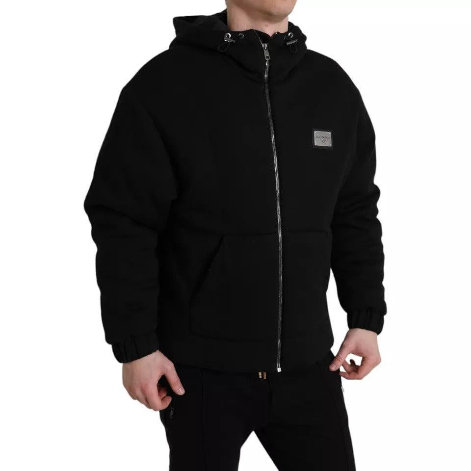 Dolce &amp; Gabbana Black Cotton Hooded Logo Bomber Jacket