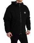 Dolce & Gabbana Black Cotton Hooded Logo Bomber Jacket