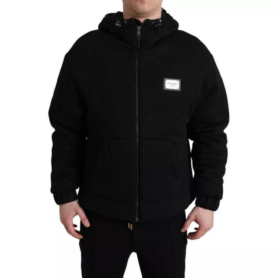 Dolce &amp; Gabbana Black Cotton Hooded Logo Bomber Jacket