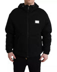 Dolce & Gabbana Black Cotton Hooded Logo Bomber Jacket