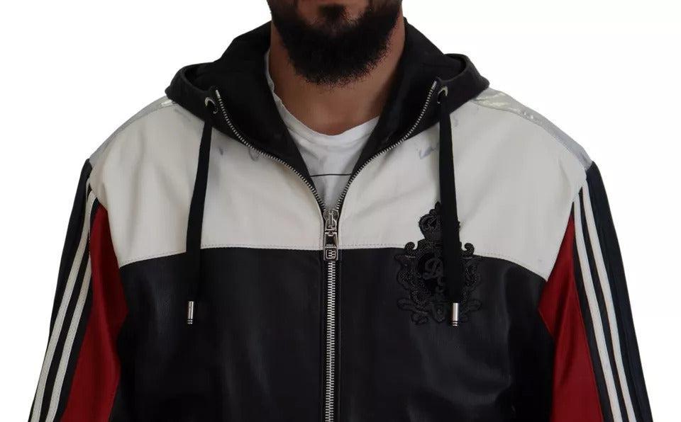 Dolce &amp; Gabbana Black Leather Hooded Blouson Coat Jacket
