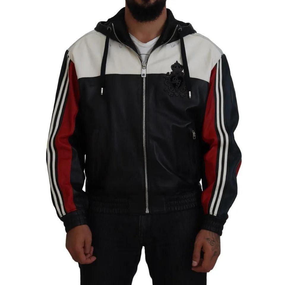 Dolce &amp; Gabbana Black Leather Hooded Blouson Coat Jacket