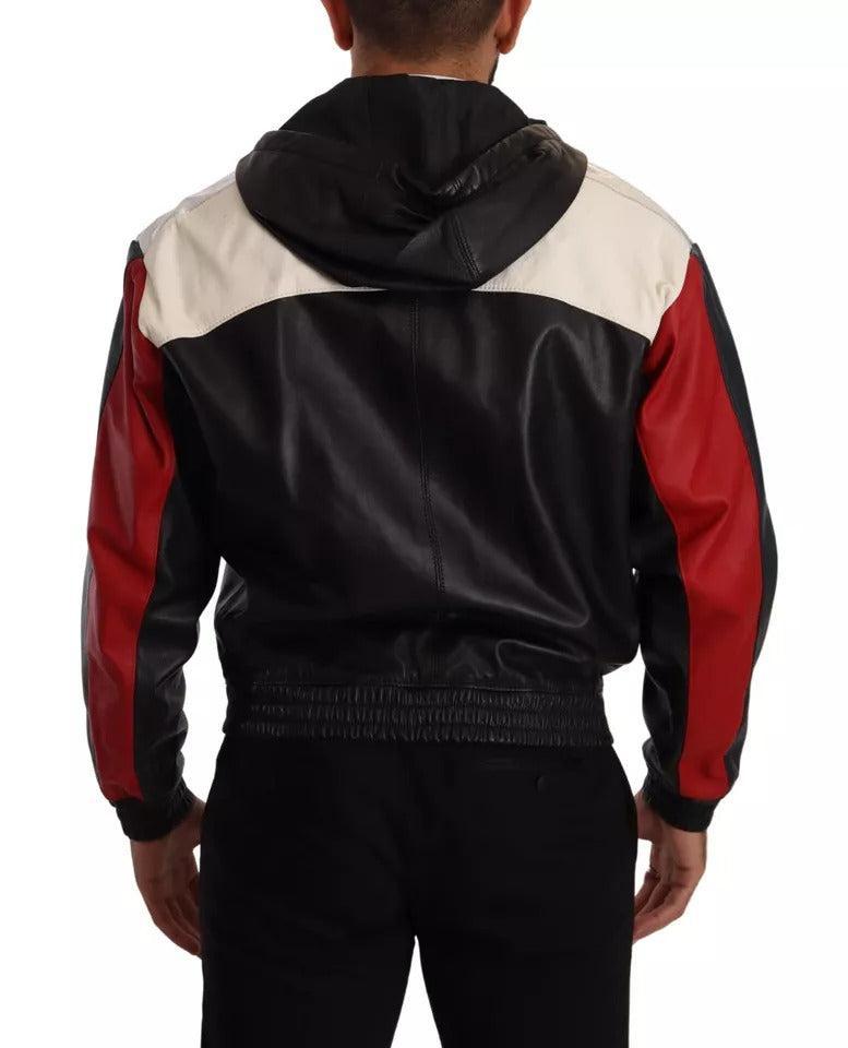Dolce &amp; Gabbana Black Leather Hooded Blouson Jacket