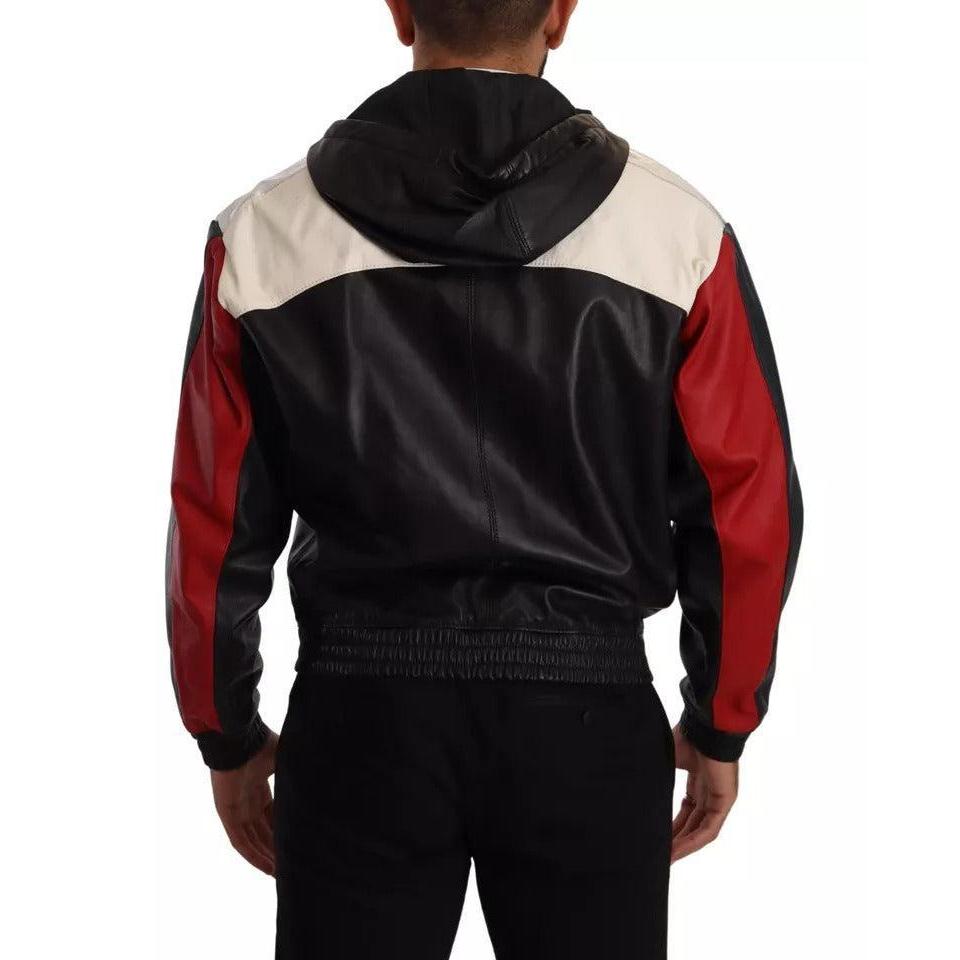 Dolce &amp; Gabbana Black Leather Hooded Blouson Jacket
