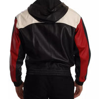 Dolce & Gabbana Black Leather Hooded Blouson Jacket