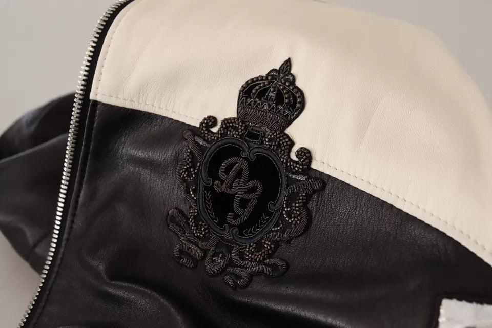 Dolce &amp; Gabbana Black Leather Hooded Blouson Jacket