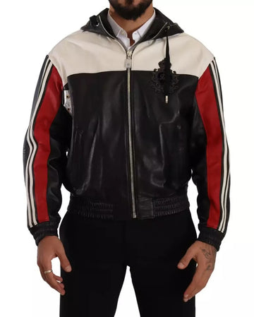 Dolce & Gabbana Black Leather Hooded Blouson Jacket