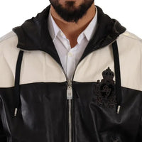 Dolce & Gabbana Black Leather Hooded Blouson Jacket