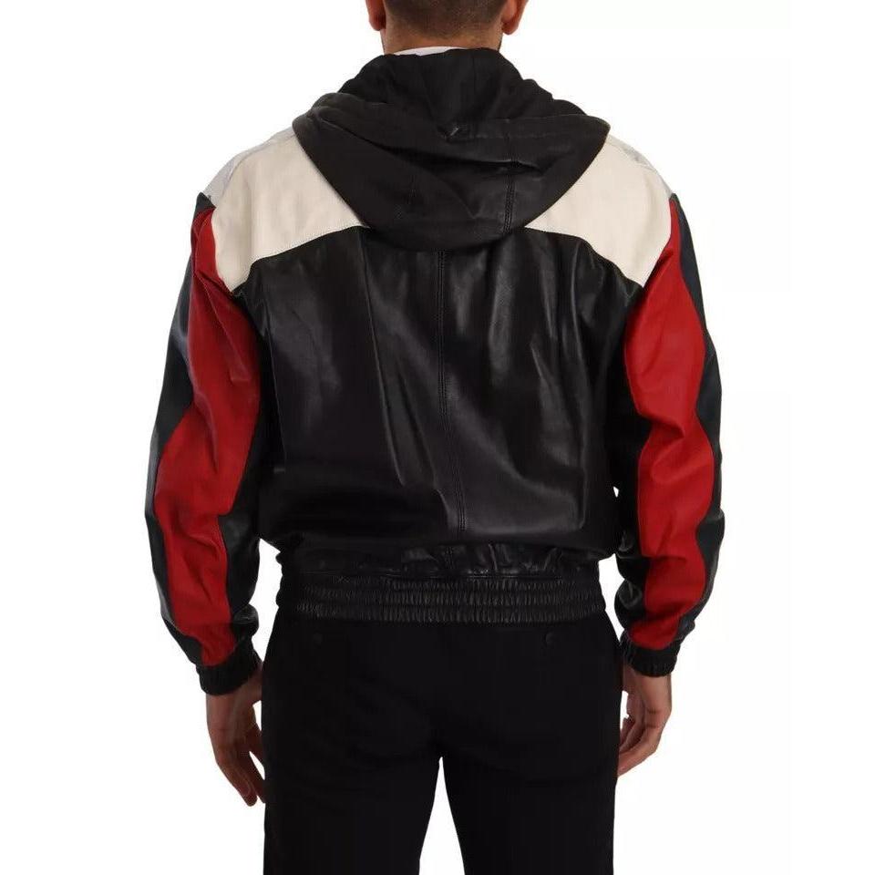 Dolce &amp; Gabbana Black Leather Hooded Blouson Jacket