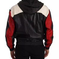 Dolce & Gabbana Black Leather Hooded Blouson Jacket