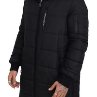 Dolce & Gabbana Black Nylon Hooded Parka Coat Winter Jacket