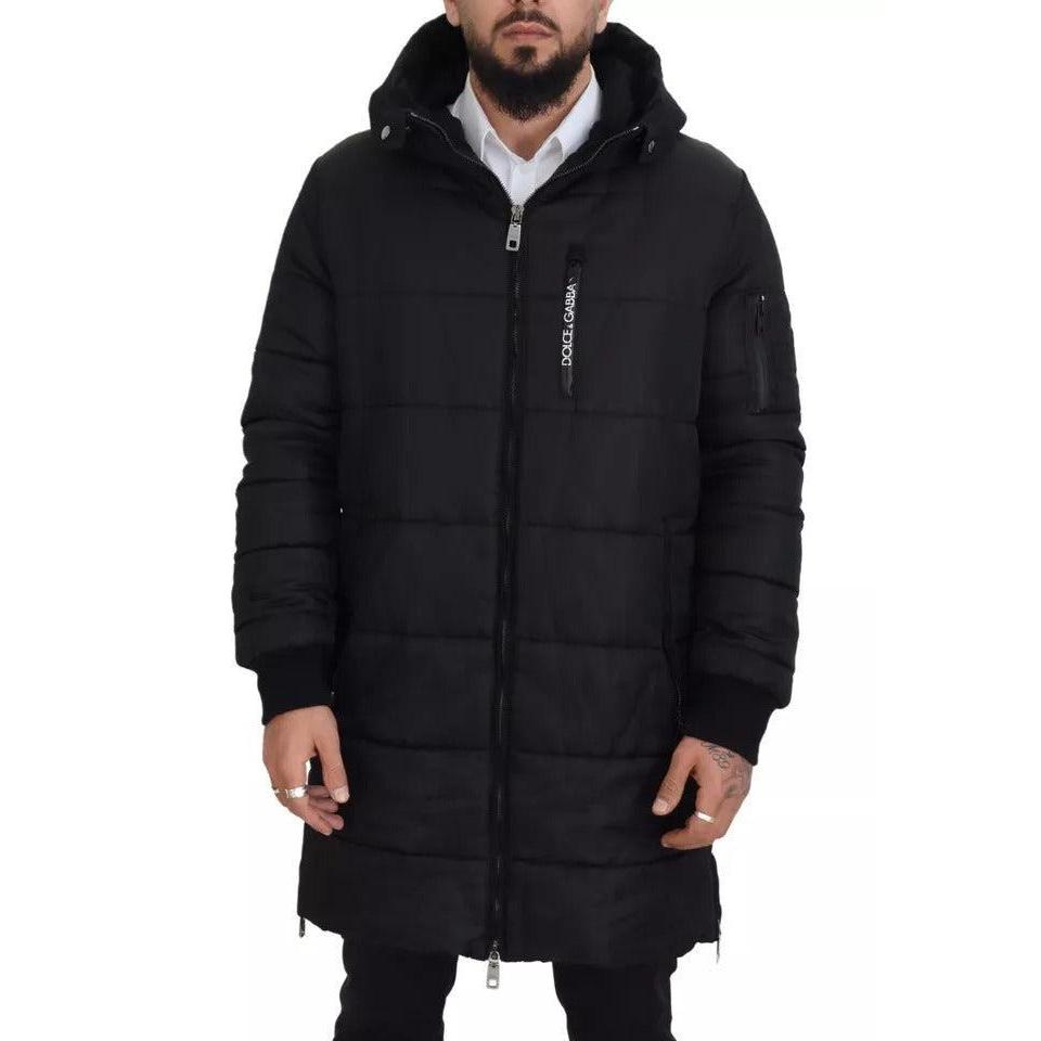 Dolce &amp; Gabbana Black Nylon Hooded Parka Coat Winter Jacket