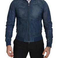 Dolce & Gabbana Blue Leather Perforated Full Zip Jacket