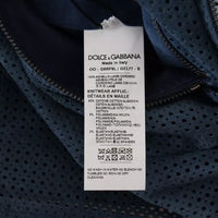 Dolce & Gabbana Blue Leather Perforated Full Zip Jacket