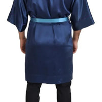 Dolce & Gabbana Blue Satin Silk Waist Belt Robe Jacket