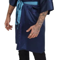 Dolce & Gabbana Blue Satin Silk Waist Belt Robe Jacket