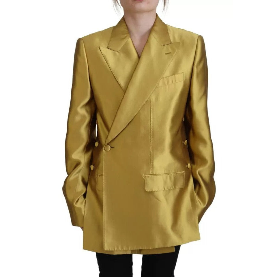 Dolce & Gabbana Gold Satin Long Sleeves Blazer Coat Jacket