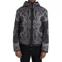 Dolce & Gabbana Gray Bandana Hooded Full Zip Bomber Jacket