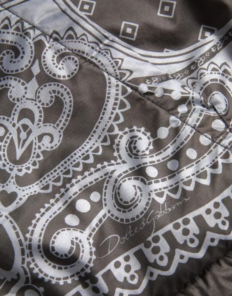 Dolce &amp; Gabbana Gray Bandana Hooded Full Zip Bomber Jacket
